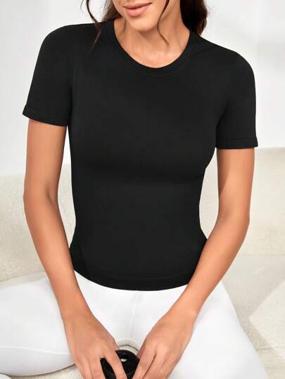 Gameset SHEIN Sport 素色圓領運動T恤