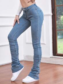 SHEIN Frenchy Solid Stacked Jeans - Light Wash - View 5