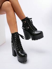 Women's Fashionable Outdoor Spring/autumn Boots - Black - View 1