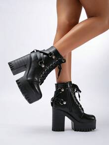 Women's Fashionable Outdoor Spring/autumn Boots - Black - View 3
