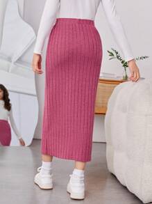 Sparklyn Tween Girl Casual Elegant High Slit Skirt - Hot Pink - View 2