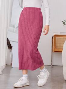 Sparklyn Tween Girl Casual Elegant High Slit Skirt - Hot Pink - View 5