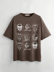 ROMWE Academia 骷髅图案 T 恤，学校