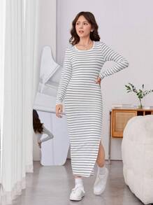 Teen Girls Striped Split Thigh Dress - Multicolor - View 3