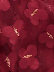 SHEIN Baby Girl Bow Front Mesh Overlay Halter Dress - Burgundy - View 3