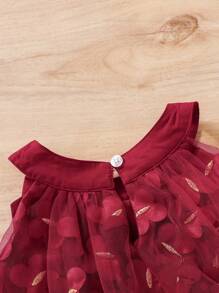 SHEIN Baby Girl Bow Front Mesh Overlay Halter Dress - Burgundy - View 4