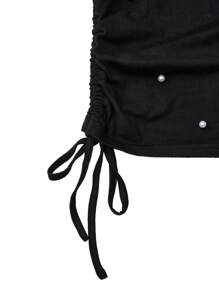 Celure Plus Pearls Beaded Drawstring Side Tee - Black - View 3