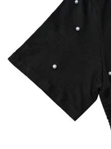 Celure Plus Pearls Beaded Drawstring Side Tee - Black - View 4