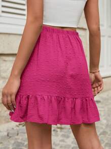 EURMUSE Solid Ruffle Hem Tie Front Skirt - Pink - View 2