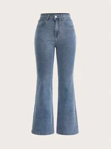 ROMWE Fairycore Đồ họa mặt trời Quần ống loe - Rửa nhẹ - Xem 2