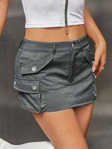 SHEIN ICON Flap Pocket Cargo Skirt