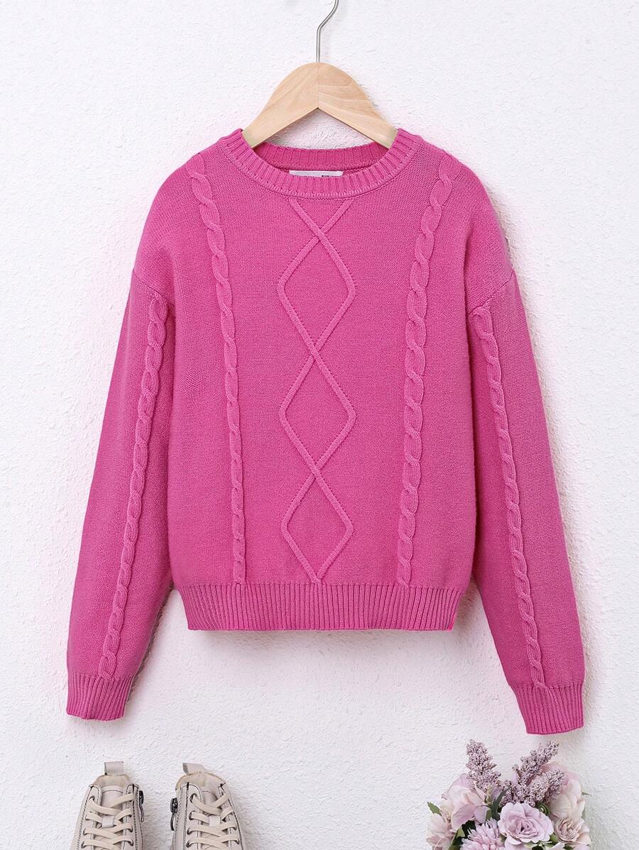 SHEIN Tween Girl Holiday Style Pullover Sweater With Long Sleeve And Round Neck - Pink - View 1
