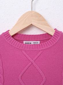 SHEIN Tween Girl Holiday Style Pullover Sweater With Long Sleeve And Round Neck - Pink - View 3