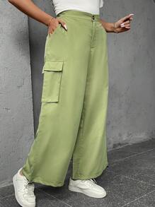 SHEIN LUNE 大碼側翻蓋口袋工裝褲