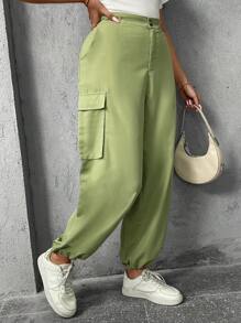 SHEIN LUNE 大碼側翻蓋口袋工裝褲