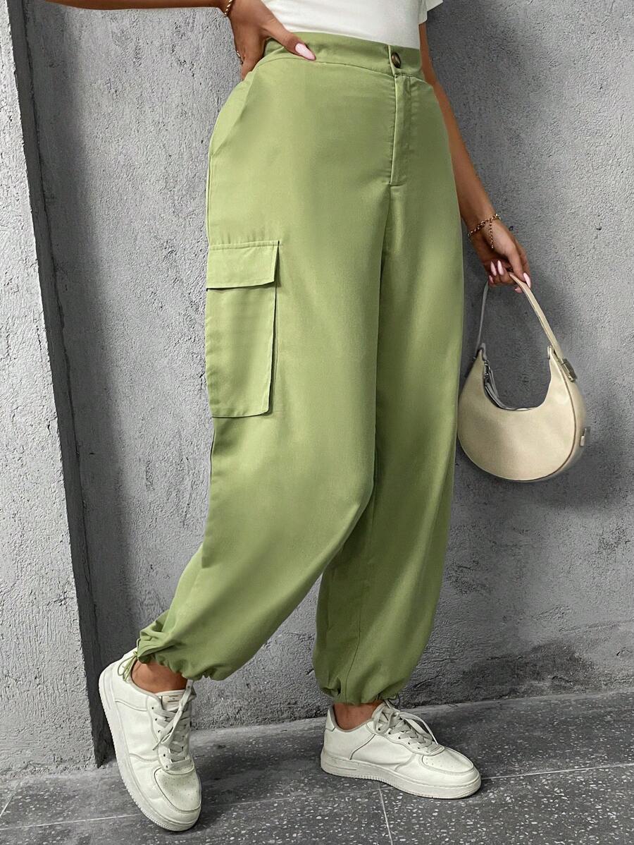 SHEIN LUNE 大碼側翻蓋口袋工裝褲