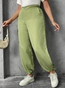 SHEIN LUNE 大碼側翻蓋口袋工裝褲