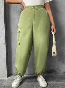 SHEIN LUNE 大碼側翻蓋口袋工裝褲