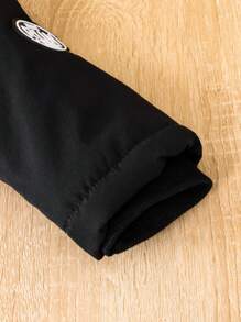 SHEIN Playful Pals Baby Boy Flap Pocket Fuzzy Trim Hooded Thermal Lined Jacket Without Tee - Black - View 6