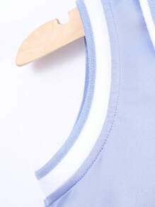 Elladie kids Young Girl Heart Print Striped Trim Polo Neck Dress, School, Campus, College - Blue - View 7