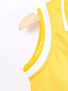 SHEIN Young Girl Heart Print Striped Trim Polo Neck Dress - Yellow - View 7