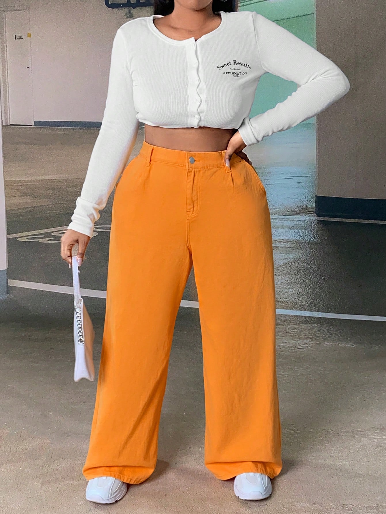 Aztec Mikado Plus Zipper Placket Back Wide Leg Jeans SHEIN USA