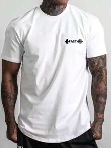 Gym Rark Boyfriend Style Men Letter Graphic Sports Tee Workout Tops Basic T Shirt , All White , Graphic , Active Wear , Training - White - View 1