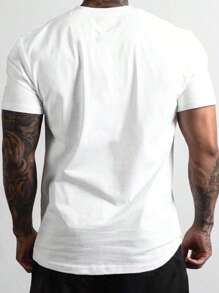 Gym Rark Boyfriend Style Men Letter Graphic Sports Tee Workout Tops Basic T Shirt , All White , Graphic , Active Wear , Training - White - View 2