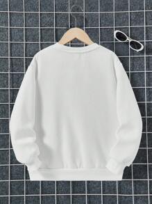 SHEIN Tween Boy Solid Color Fleece Casual Long Sleeve Sweatshirt, Suitable For Autumn/Winter, Everyday Wear - White - View 2