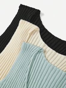 SHEIN EZwear Plus 3pcs Ribbed Knit V Neck Crop Sweater Vest - Multicolor - View 3