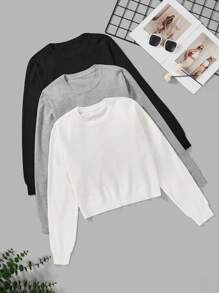 SHEIN EZwear Talla grande 3 piezas Jersey unicolor de cuello redondo - Multicolor - Ver 1