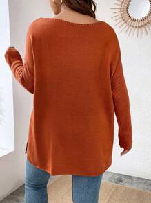 Calvaya Plus Drop Shoulder High Low Hem Jumper - Brown - View 3