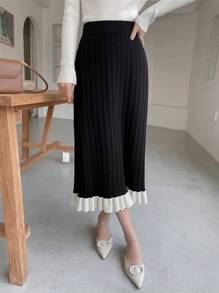 DAZY Two Tone Ruffle Hem Knit Skirt Fall,Winter - Black - View 4