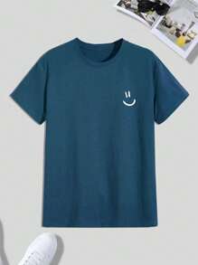 Claim Dot Men Expression Print Drop Shoulder Tee - Navy Blue - View 3