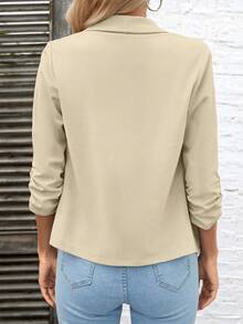 SHEIN Privé Blazer de cuello cascada de manga fruncido con parte delantera abierta - Beis - Ver 2