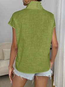 SHEIN Privé Cổ giả Chi tiết Nút tay cánh Áo sơ mi - màu xanh lá - Xem 2