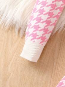 Genkimix Kids Young Girl Houndstooth Pattern Cardigan & Sweater Dress - Pink - View 6