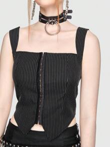 ROMWE Grunge Punk Striped Crop Cami Top - Black - View 2