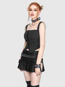 ROMWE Grunge Punk Striped Crop Cami Top - Black - View 3