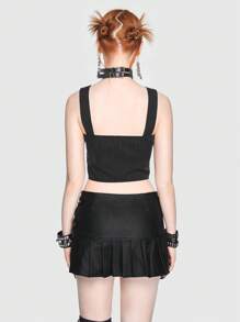 ROMWE Grunge Punk Striped Crop Cami Top - Black - View 5