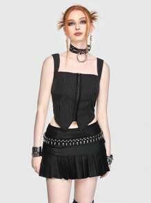 ROMWE Grunge Punk Striped Crop Cami Top - Black - View 6