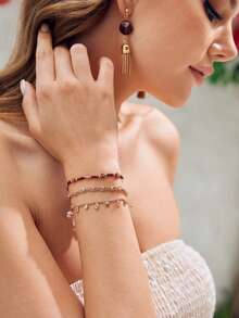 SHEIN VCAY Juego de cadenas de moda - 3 piezas - Dorado - Ver 2