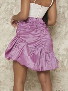 SHEIN BAE 褶邊荷葉邊緞面半身裙 - 粉色 - 查看 2