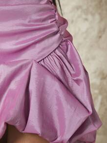 SHEIN BAE 褶邊荷葉邊緞面半身裙 - 粉色 - 查看 6