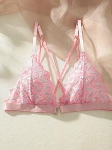 SHEIN Set de lencería de cheurón ribete - Rosa - Ver 5