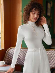 SHEIN Frenchy 高領紋理質感T恤 - 白色 - 查看 5