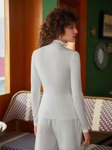 SHEIN Frenchy 高領紋理質感T恤 - 白色 - 查看 4