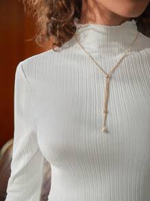 SHEIN Frenchy 高領紋理質感T恤 - 白色 - 查看 6