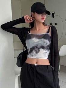 DAZY Tie Dye Cami Top & Open Front Crop Top Sheer, Women Two Pieces Sets Lounge Sets For Women - Multicolor - View 8
