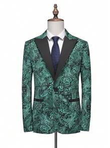 Manfinity AFTRDRK 男士大码1入組印花單釦西裝外套 - 綠色 - 查看 1